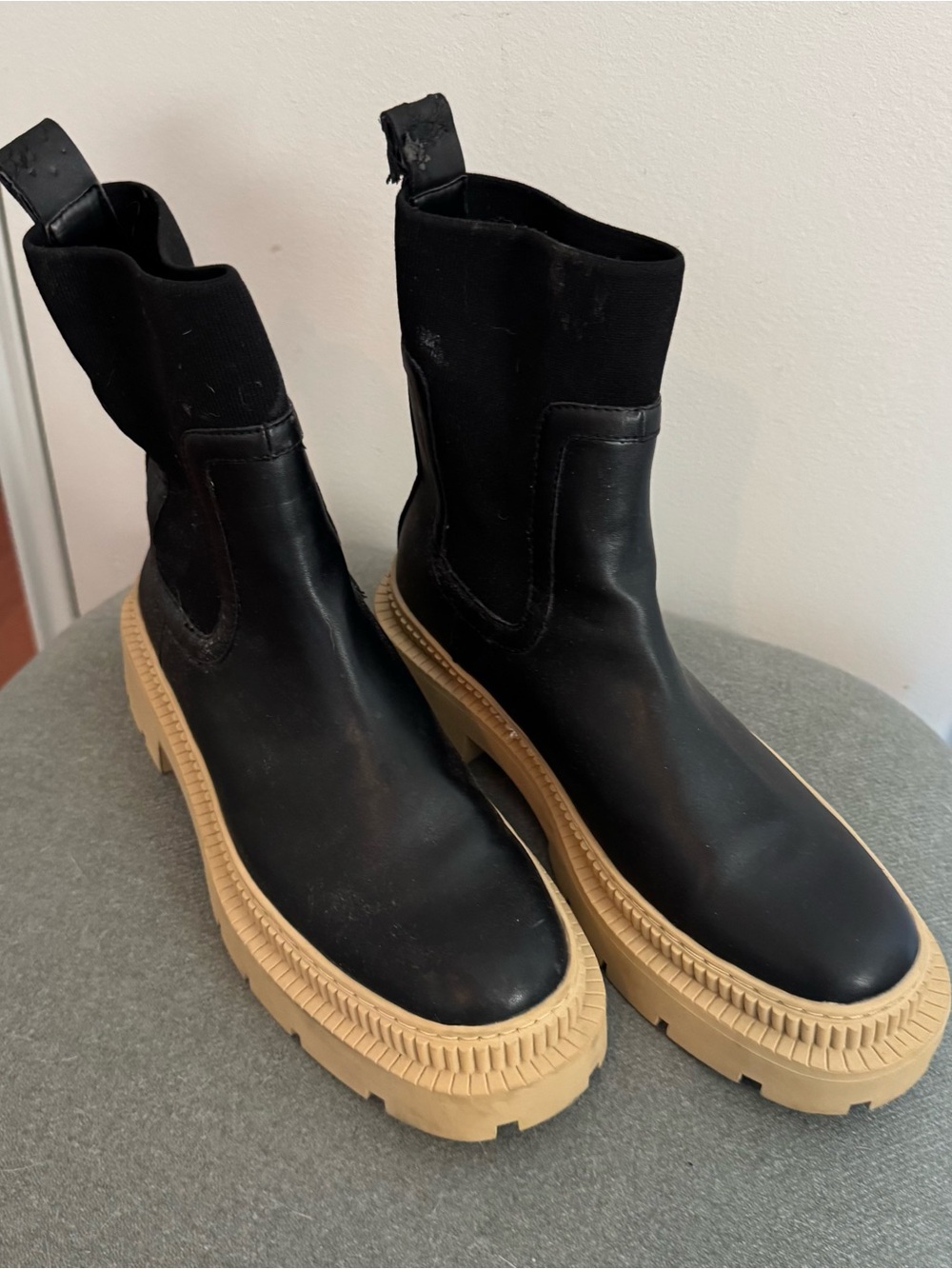 Mango Black Chelsea Lug Sole Platform Boots Size 9 - Picture 3 of 9